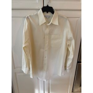 ENRO Mens‎ Dress Shirt Cream White 17 32-33 80s 2-Ply Non Iron Cotton